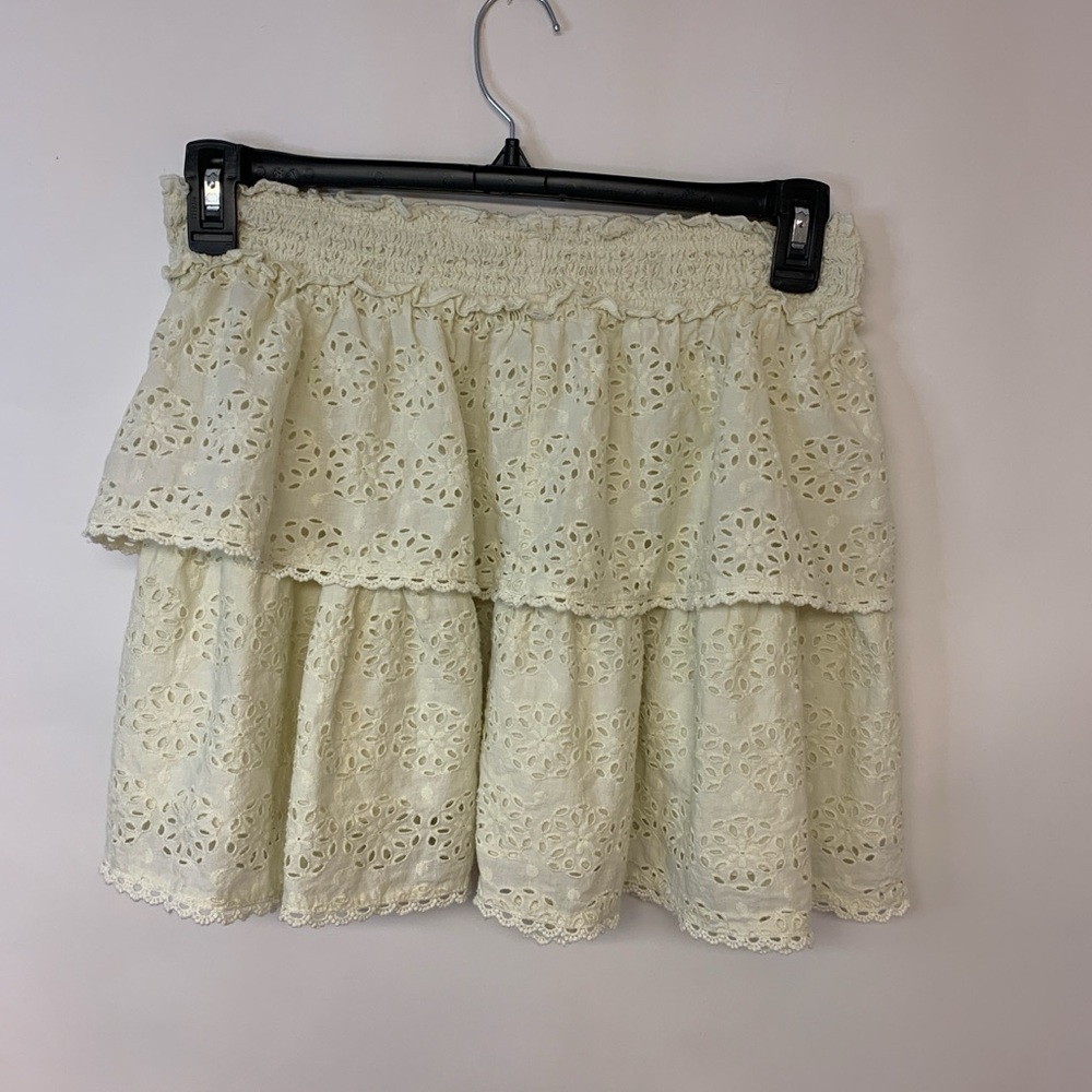 Miss Selfridge Mini Skirt Eyelet Tired Bohemian Coachella Festival Womens SZ 8